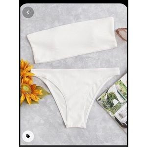 Missguided White Ribbed Bandeau Bathing Suit